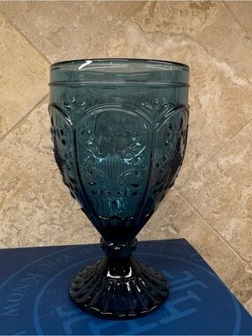 Fitz and Floyd Indigo Goblet Set — Blue Decorative Pressed Glass